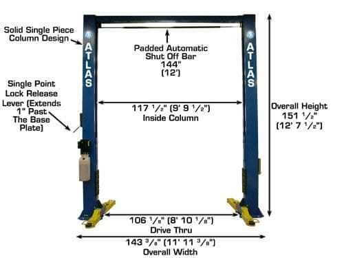 Atlas OHX10000X 10,000 lbs Premium Extra Tall 2 Post Overhead Lift - Elevate Your Service Experience