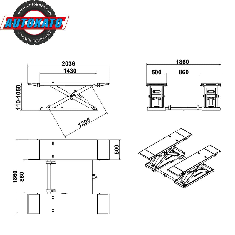 AUTOKATO 8000lbs Electric Mid Rise Scissor Lift - Effortless Auto Release, 110V/1PH X85