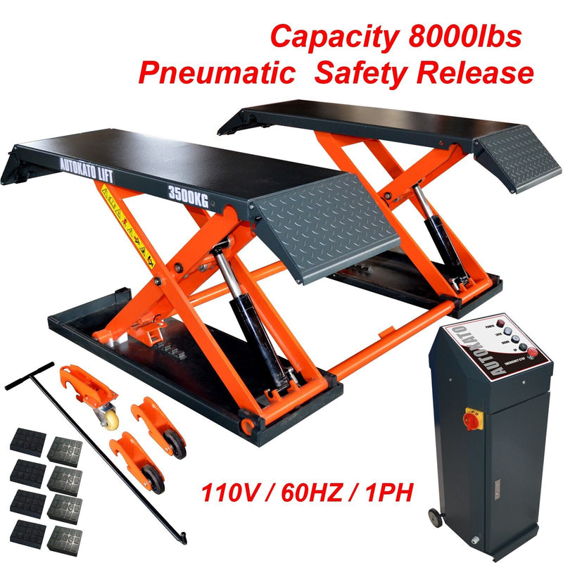 AUTOKATO Premium 8000lbs Mid Rise Scissor Lift with Convenient Pneumatic Release – Electric 110V/1PH