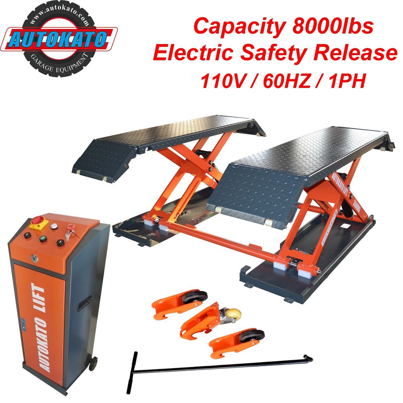 AUTOKATO 8000lbs Electric Mid Rise Scissor Lift - Effortless Auto Release, 110V/1PH X85